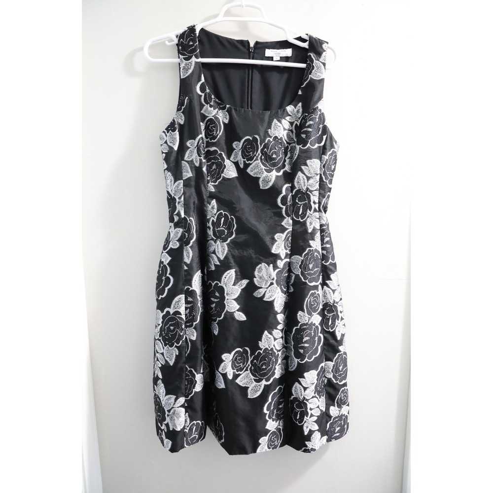 Prabal Gurung Black White Rose Floral Print Square Neck Sleeveless Dress Size 10